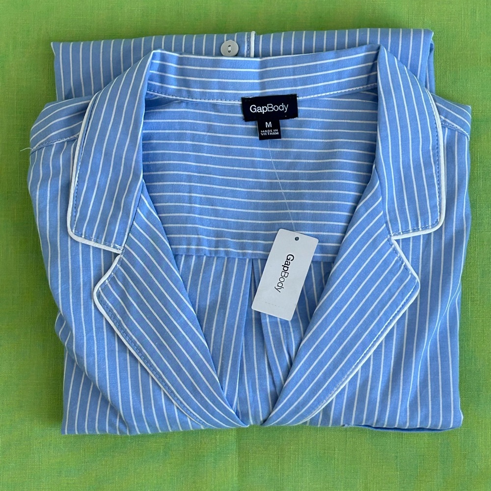 New Gap Women’s Poplin Long Sleeve PJ Shirt Blue Striped Size M